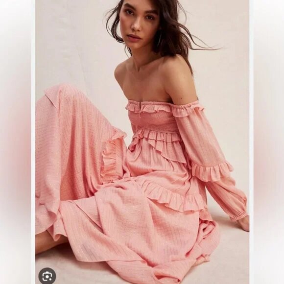 Spell & The Gypsy Clementine Mermaid Smocked Tiered Ruffle Maxi Dress XS - Picture 3 of 14